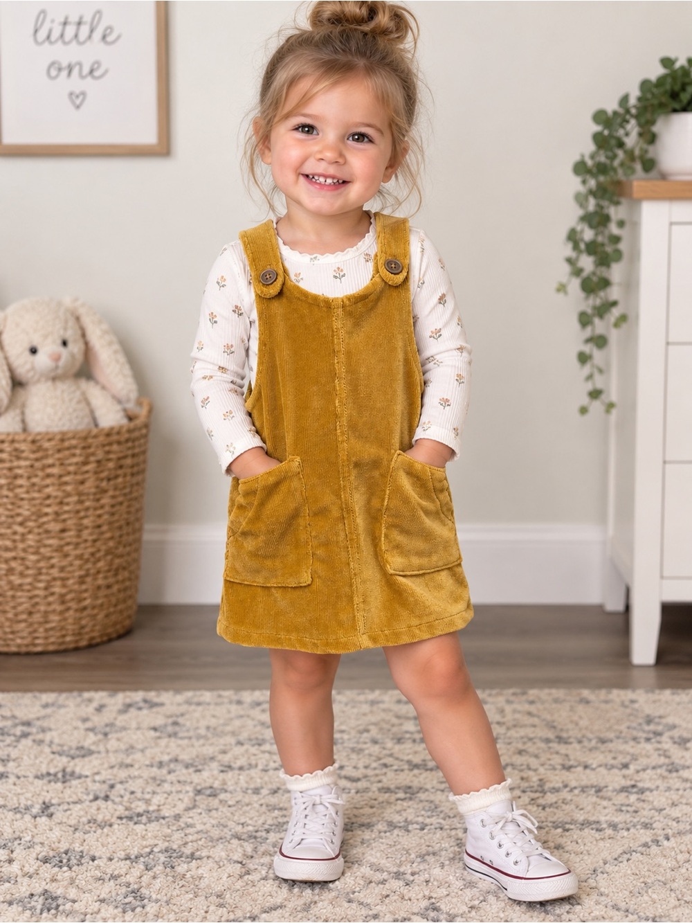 Jessica Simpson Mustard Yellow Corduroy Pinafore Dress 12M Toddler